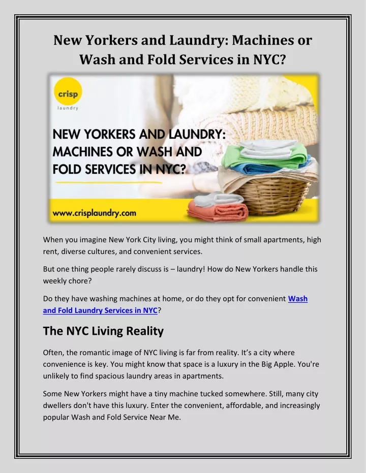 new yorkers and laundry machines or wash and fold