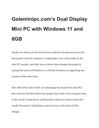 Goleminipc.com’s Dual Display Mini PC with Windows 11 and 8GB