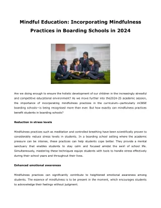Mindful Education Incorporating Mindfulness Practices in Boarding Schools i