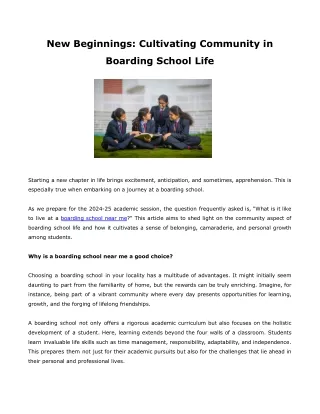 New Beginnings Cultivating Community in Boarding School Life