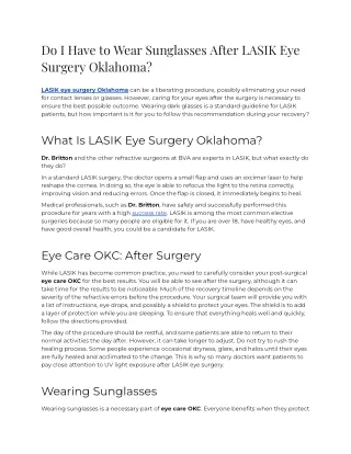 Do I Have to Wear Sunglasses After LASIK Eye Surgery Oklahoma