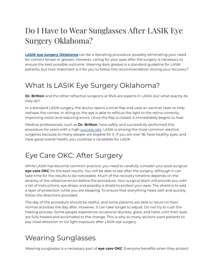 PPT - Do I Have to Wear Sunglasses After LASIK Eye Surgery Oklahoma  PowerPoint Presentation - ID:12838109