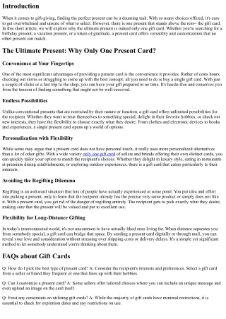 The Ultimate Present: Why Only One Gift Card is All You Need