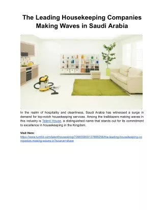 The Leading Housekeeping Companies Making Waves in Saudi Arabia"