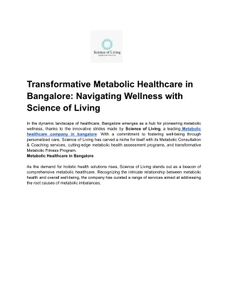 transformative metabolic healthcare in bangalore