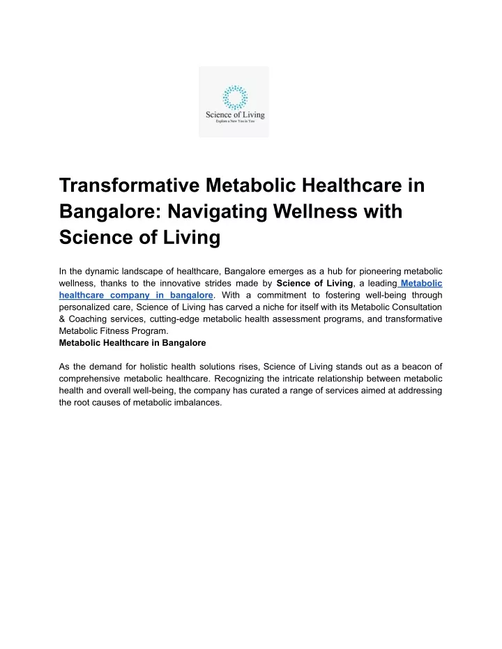 transformative metabolic healthcare in bangalore