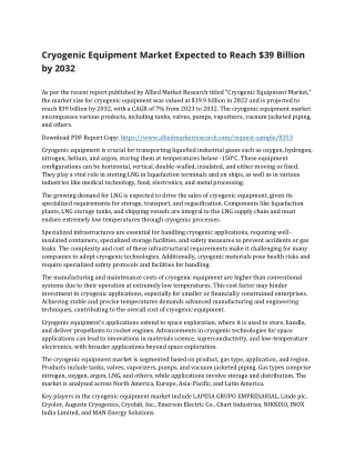 Cryogenic Equipment Market Expected to Reach $39 Billion by 2032