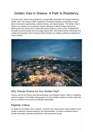 Golden Visa in Greece_ A Path to Residency
