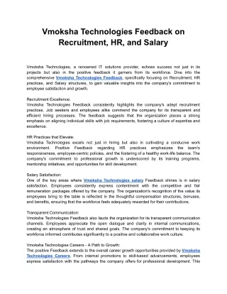 Vmoksha Technologies Feedback on Recruitment, HR, and Salary