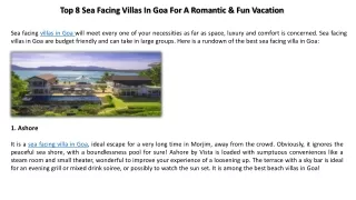 Top 8 Sea Facing Villas In Goa For A Romantic & Fun Vacation
