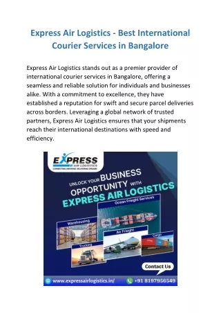 Express Air Logistics - Best International Courier Services in Bangalore