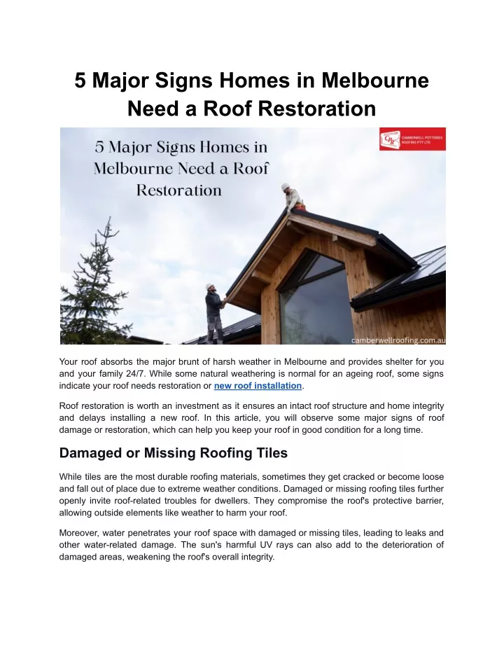 5 major signs homes in melbourne need a roof