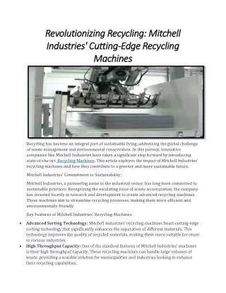 Revolutionizing Recycling Mitchell Industries' Cutting-Edge