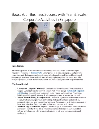 Boost Your Business Success with TeamElevate - Corporate Activities in Singapore