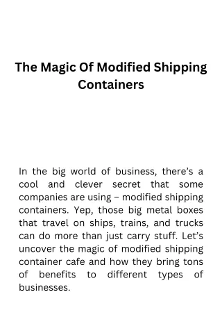 The Magic Of Modified Shipping Containers