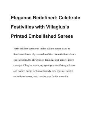 Elegance Redefined_ Celebrate Festivities with Villagius’s Printed Embellished Sarees