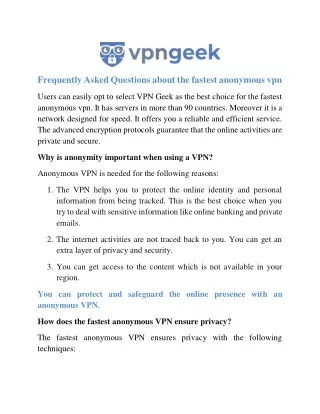 Frequently Asked Questions about the fastest anonymous vpn