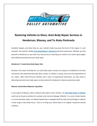 Auto Body Repair Services in Henderson, Massey, and Te Atatu Peninsula