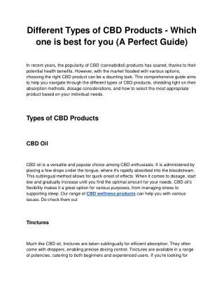 Different Types of CBD Products - Which one is best for you (A Perfect Guide)