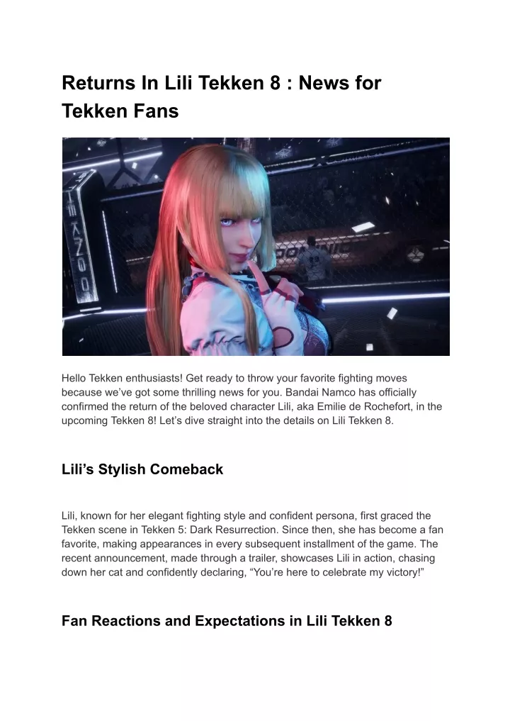 returns in lili tekken 8 news for tekken fans