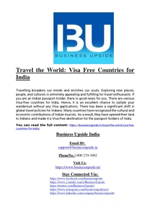 Travel the World Visa Free Countries for India