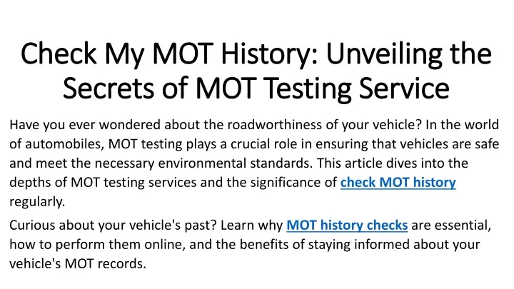 check my mot history unveiling the secrets of mot testing service