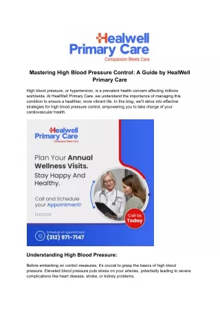 High Blood Pressure Control - Healwell Primary Care