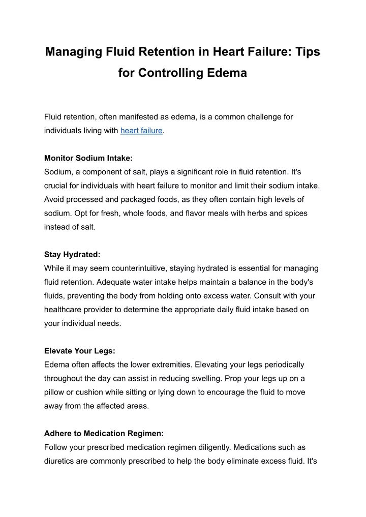 PPT Managing Fluid Retention in Heart Failure_ Tips for Controlling