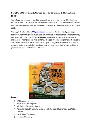 Benefits of Grow Bags & Garden Beds in Gardening & Horticulture Sector