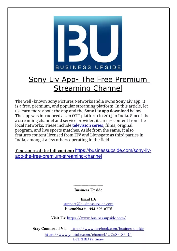 PPT Sony Liv App The Free Premium Streaming Channel PowerPoint