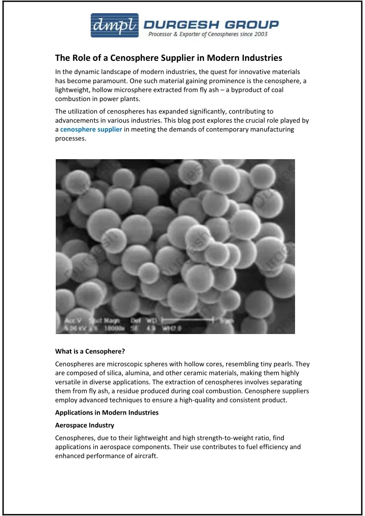the role of a cenosphere supplier in modern