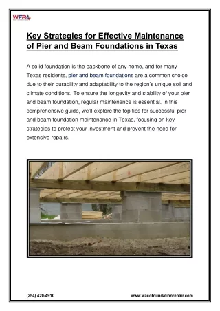 Key Strategies for Effective Maintenance of Pier and Beam Foundations in Texas