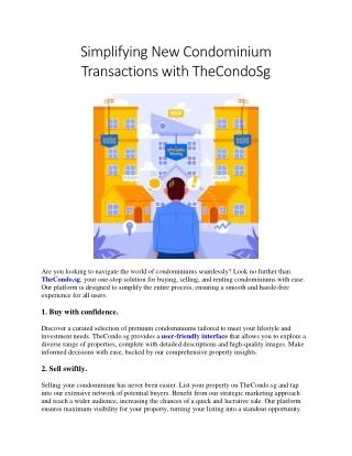 Simplifying New Condominium Transactions with TheCondoSg