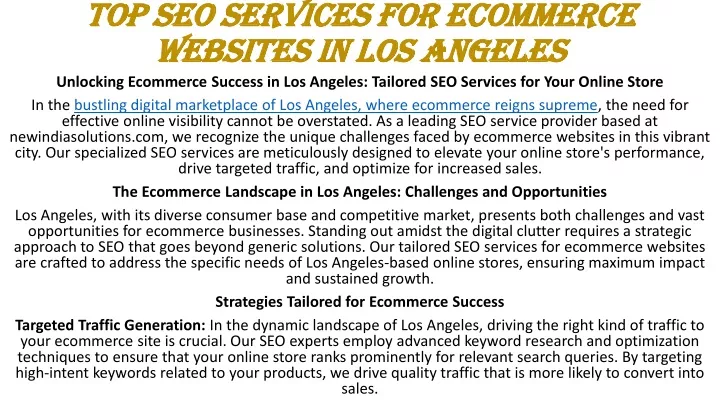 top seo services for ecommerce websites in los angeles