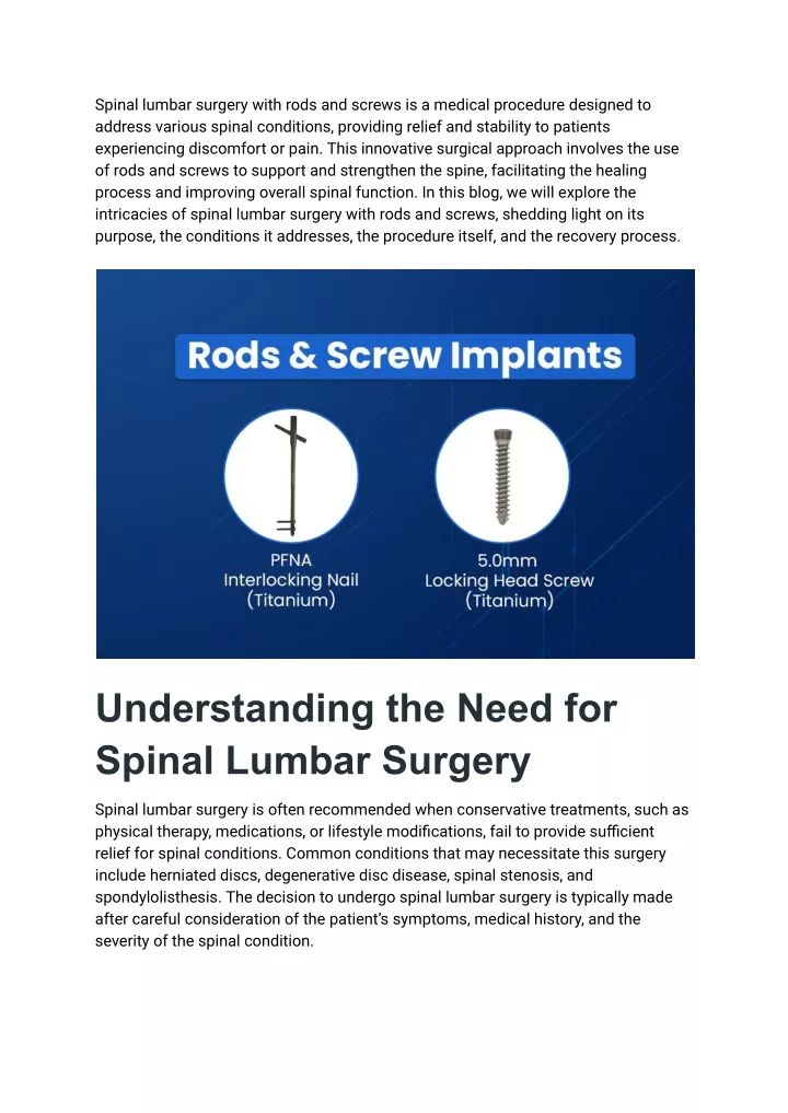 spinal lumbar surgery with rods and screws