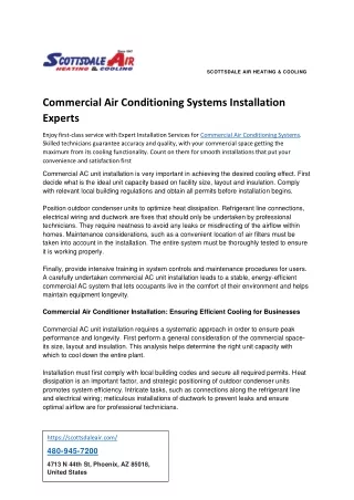 Commercial Air Conditioning Systems Installation Experts