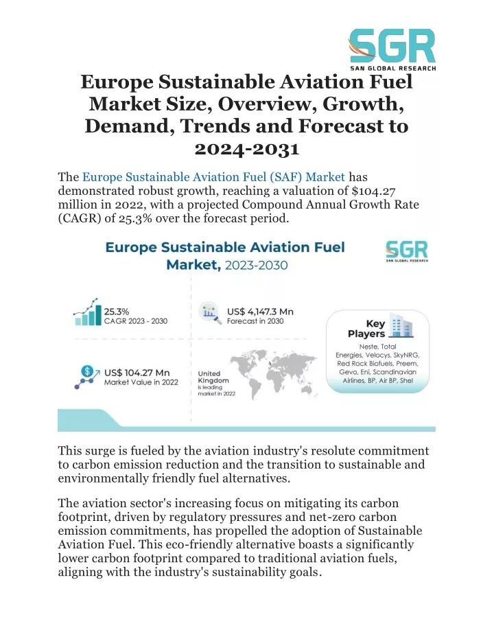 europe sustainable aviation fuel market size