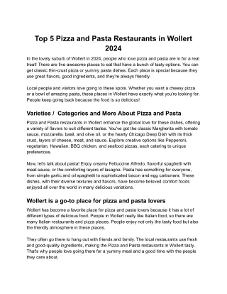 Top 5 Pizza and Pasta Restaurants Wollert 2024
