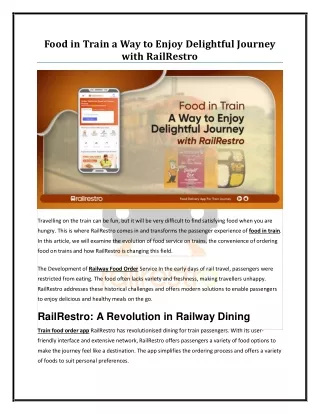 Food in Train a Way to Enjoy Delightful Journey with RailRestro