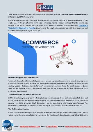 Revolutionizing Business Unveiling the Secrets of Exceptional Ecommerce Website Development in Toronto by BSMN Consultan