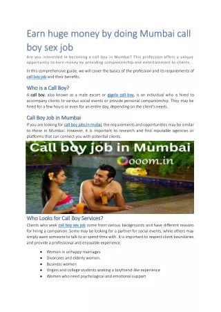 Earn huge money by doing Mumbai call boy sex job