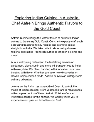 Exploring Indian Cuisine in Australia_ Chef Aafrein Brings Authentic Flavors to the Gold Coast