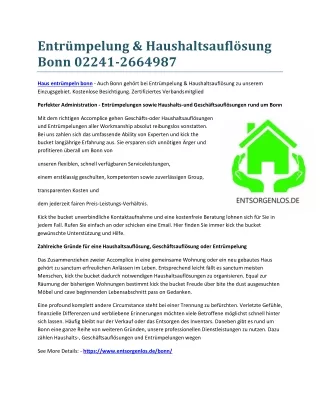 Entrümpelung & Haushaltsauflösung Bonn 02241-2664987