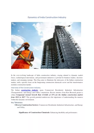 Dynamics of India Construction Industry