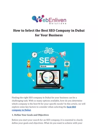 How to Select the Best SEO Company in Dubai for Your Business