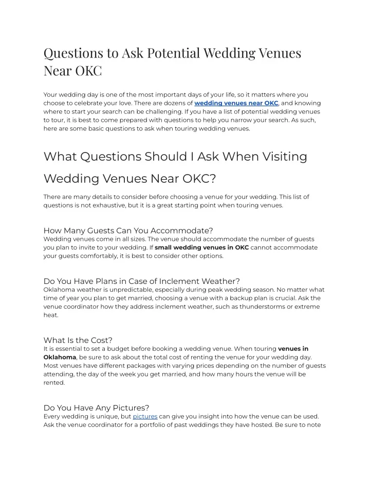 questions to ask potential wedding venues near okc