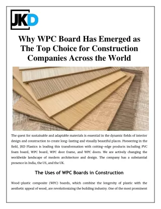 Why WPC Board Has Emerged as The Top Choice for Construction Companies