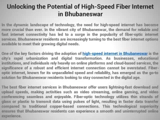 Unlocking the Potential of High-Speed Fiber Internet in Bhubaneswar