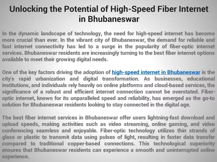 unlocking the potential of high speed fiber