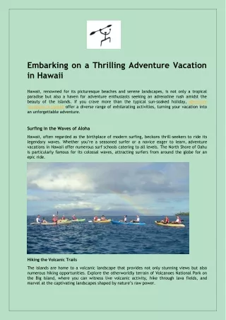 Unlock The Outstanding Location For Adventure Vacations In Hawaii